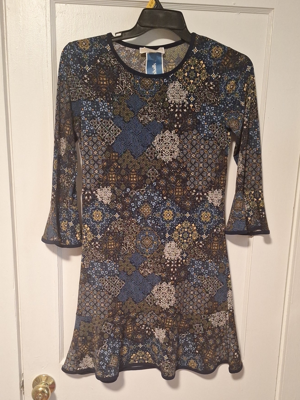 Michael Kors Blue and Brown Mosaic Print Mini Dress